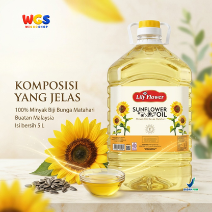 Lily Flower Sunflower Oil 5L - Minyak Biji Bunga Matahari 100% untuk Goreng Tumis Salad Baking