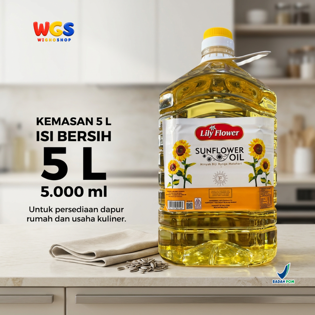 Lily Flower Sunflower Oil 5L - Minyak Biji Bunga Matahari 100% untuk Goreng Tumis Salad Baking