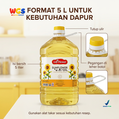 Lily Flower Sunflower Oil 5L - Minyak Biji Bunga Matahari 100% untuk Goreng Tumis Salad Baking