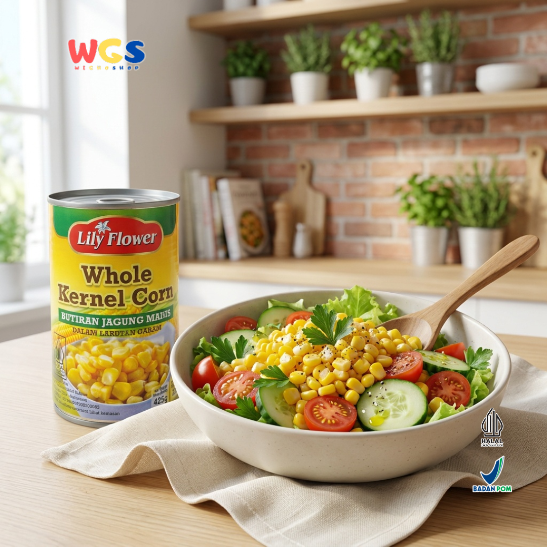 Lily Flower Whole Kernel Corn 425g – Canned Sweet Corn in Brine, Practical &amp; Delicious