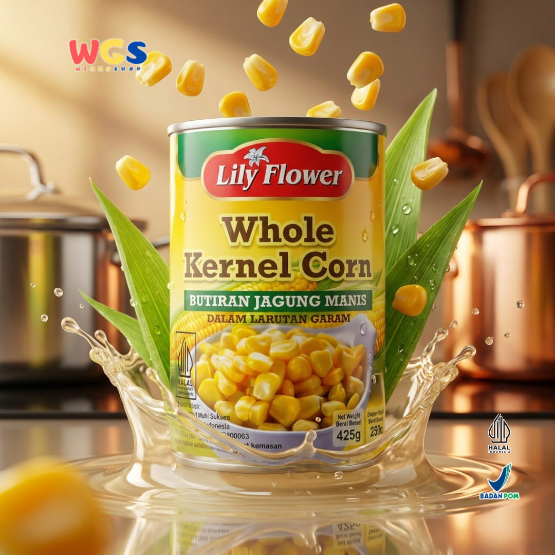 Lily Flower Whole Kernel Corn 425g – Canned Sweet Corn in Brine, Practical &amp; Delicious