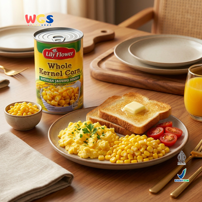 Lily Flower Whole Kernel Corn 425g – Canned Sweet Corn in Brine, Practical &amp; Delicious