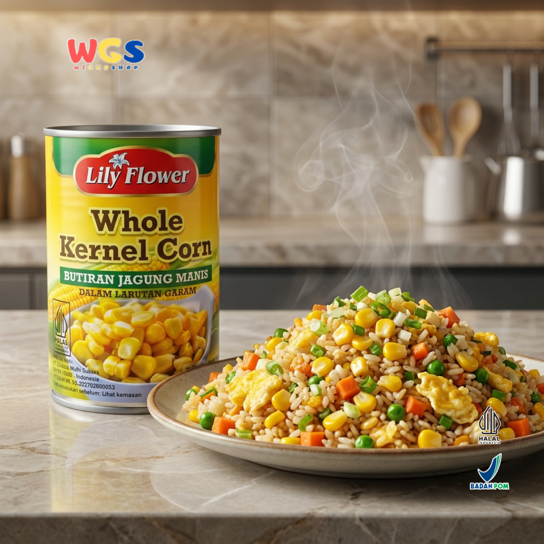 Lily Flower Whole Kernel Corn 425g – Canned Sweet Corn in Brine, Practical &amp; Delicious