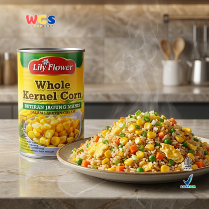 Lily Flower Whole Kernel Corn 425g – Canned Sweet Corn in Brine, Practical &amp; Delicious