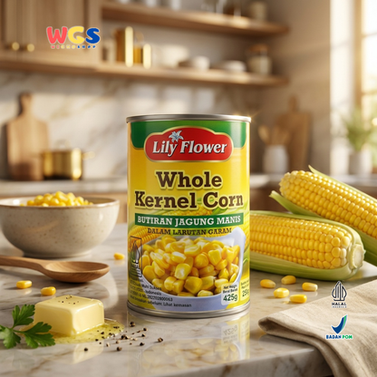 Lily Flower Whole Kernel Corn 425g – Canned Sweet Corn in Brine, Practical &amp; Delicious