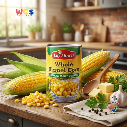 Lily Flower Whole Kernel Corn 425g – Canned Sweet Corn in Brine, Practical &amp; Delicious