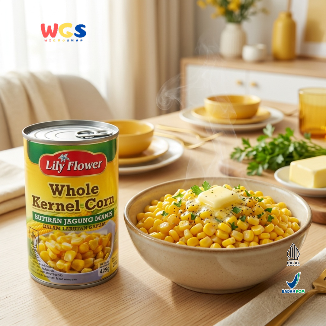 Lily Flower Whole Kernel Corn 425g – Canned Sweet Corn in Brine, Practical &amp; Delicious