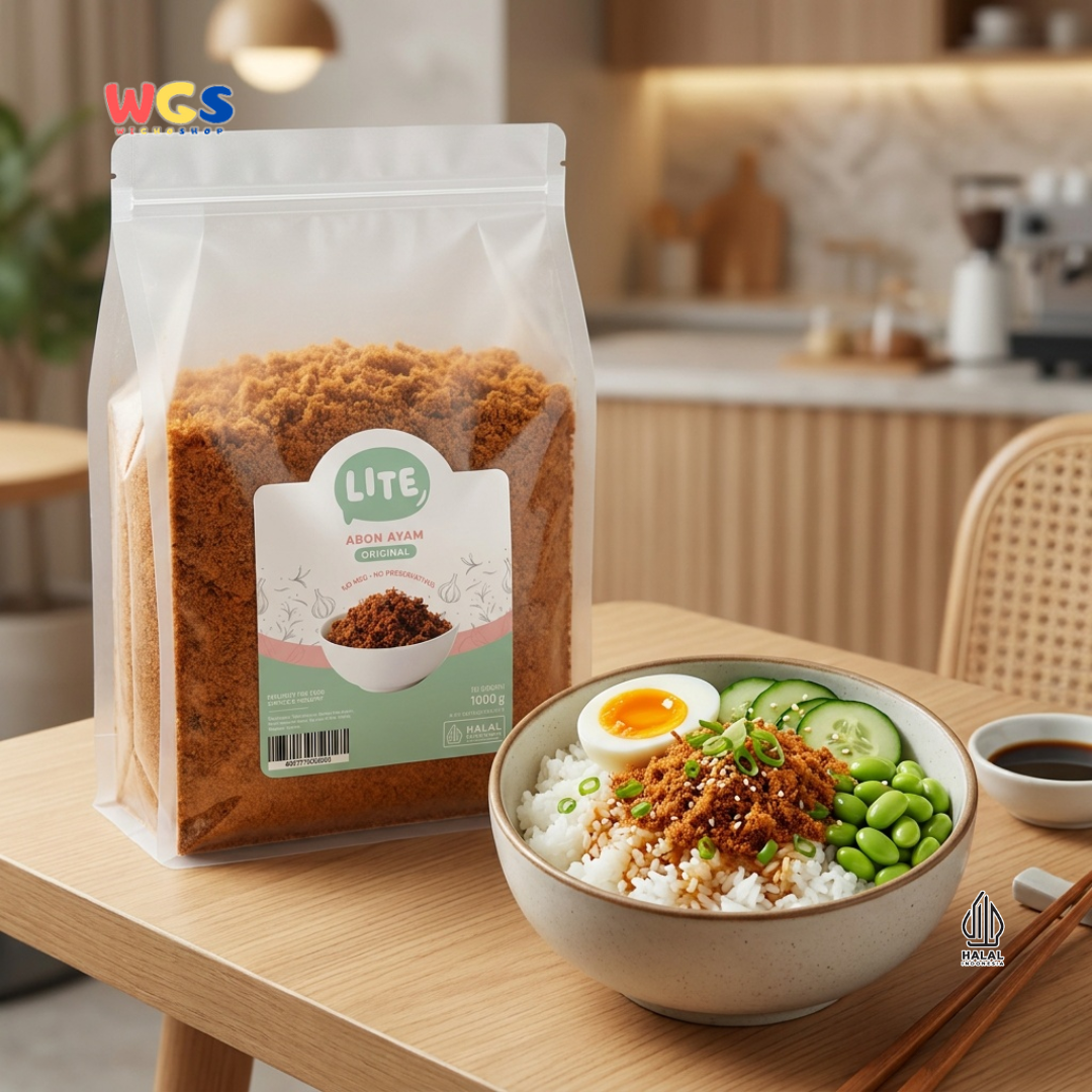 Lite Abon Ayam Original 1000g - Abon Ayam Kering Siap Saji Topping Nasi Bubur Roti Lauk Praktis
