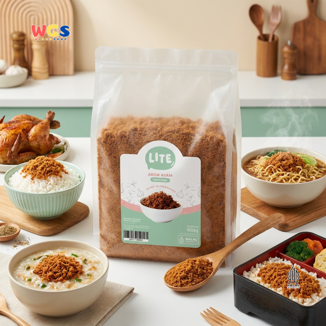 Lite Abon Ayam Original 1000g - Abon Ayam Kering Siap Saji Topping Nasi Bubur Roti Lauk Praktis