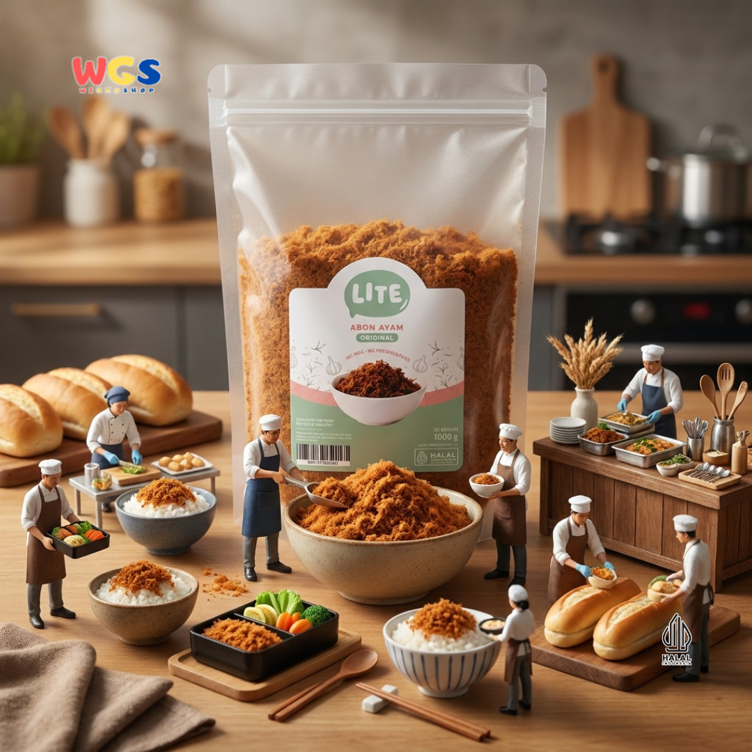 Lite Abon Ayam Original 1000g - Abon Ayam Kering Siap Saji Topping Nasi Bubur Roti Lauk Praktis