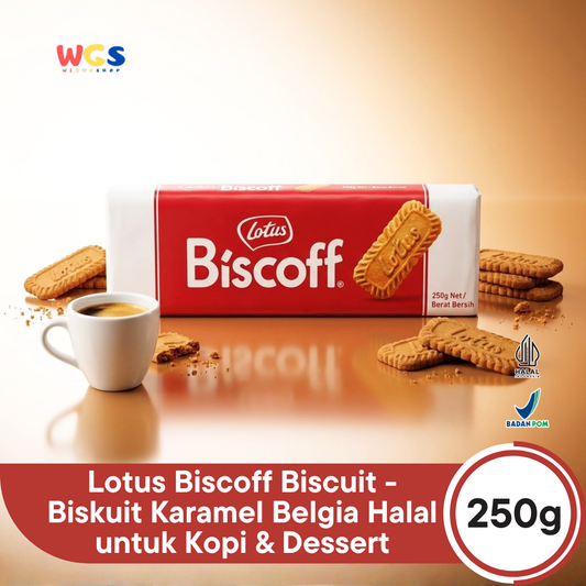 Lotus Biscoff Biscuit 250g - Biskuit Karamel Belgia Halal untuk Kopi & Dessert