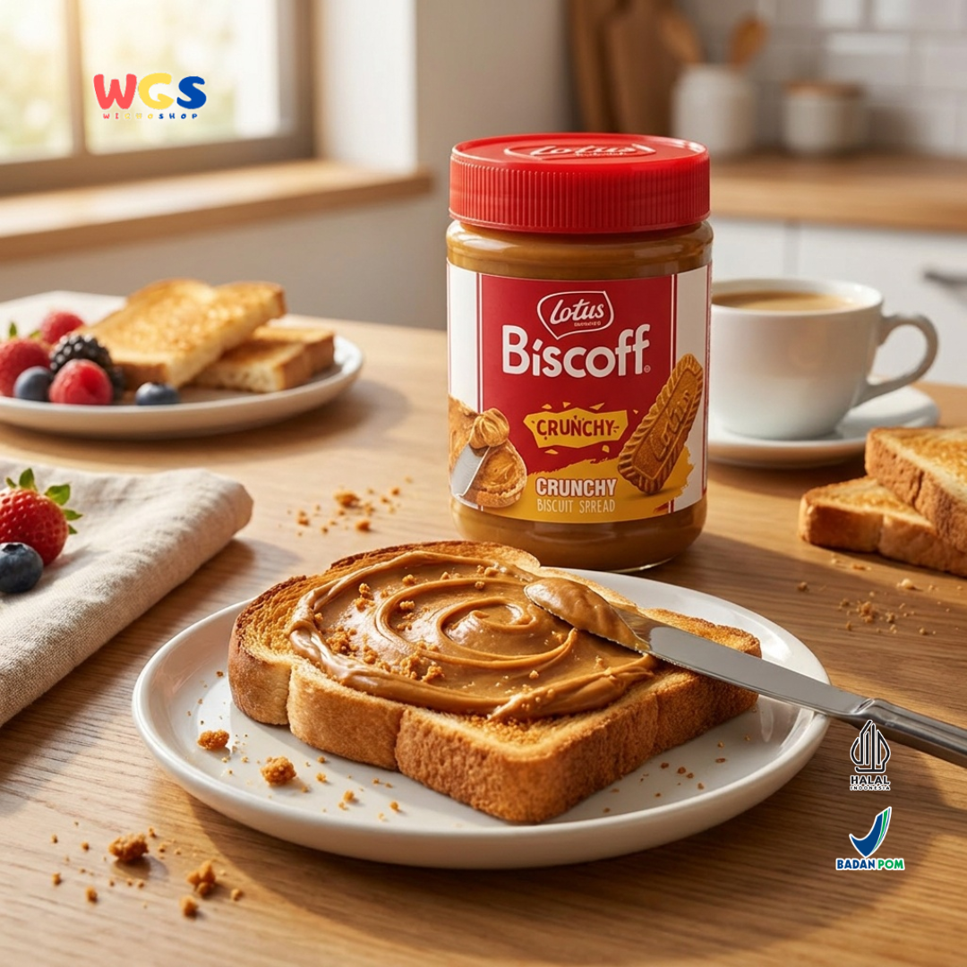 Lotus Biscoff Crunchy 380g - Olesan Biskuit Karamel Spread Halal untuk Roti & Dessert