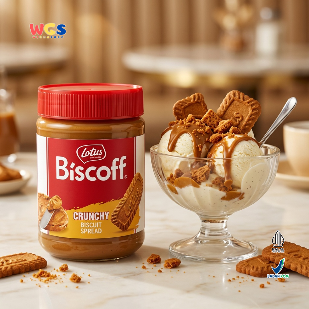 Lotus Biscoff Crunchy 380g - Olesan Biskuit Karamel Spread Halal untuk Roti & Dessert