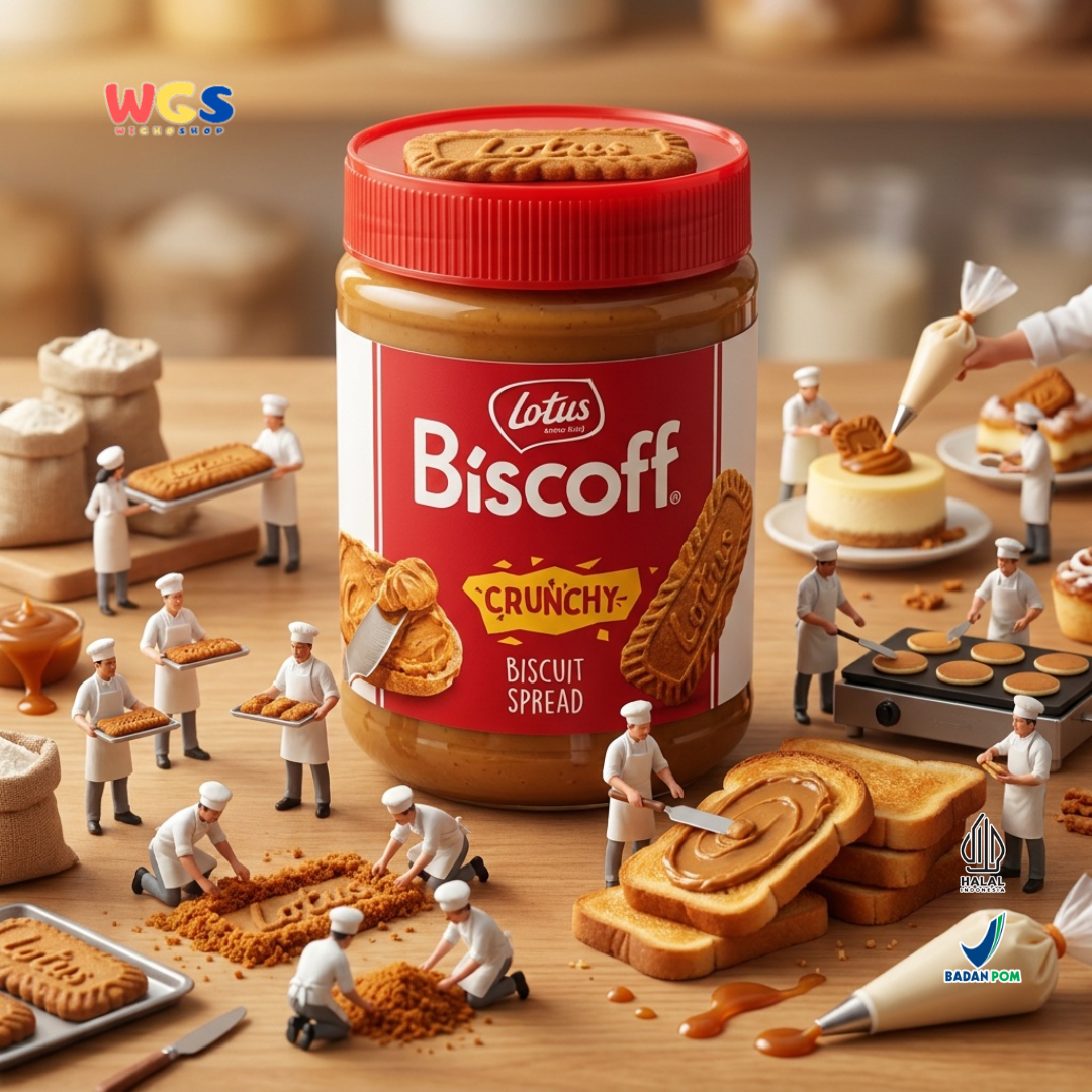 Lotus Biscoff Crunchy 380g - Olesan Biskuit Karamel Spread Halal untuk Roti & Dessert