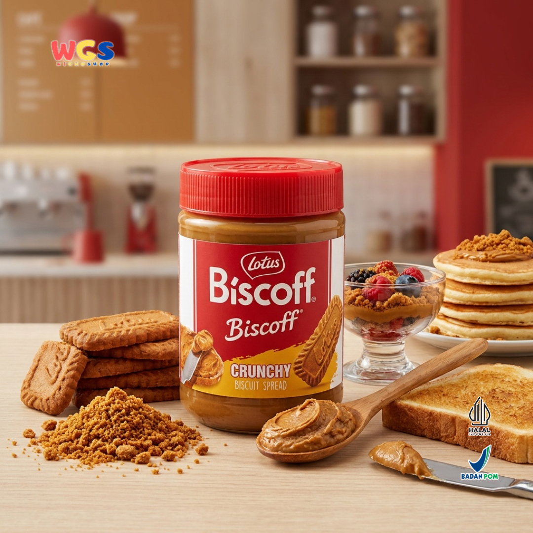 Lotus Biscoff Crunchy 380g - Olesan Biskuit Karamel Spread Halal untuk Roti & Dessert