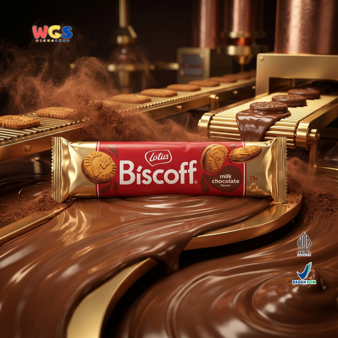 Lotus Biscoff Sandwich Biscuit Milk Chocolate Flavour 110g – Biskuit Karamel Isi Cokelat Susu