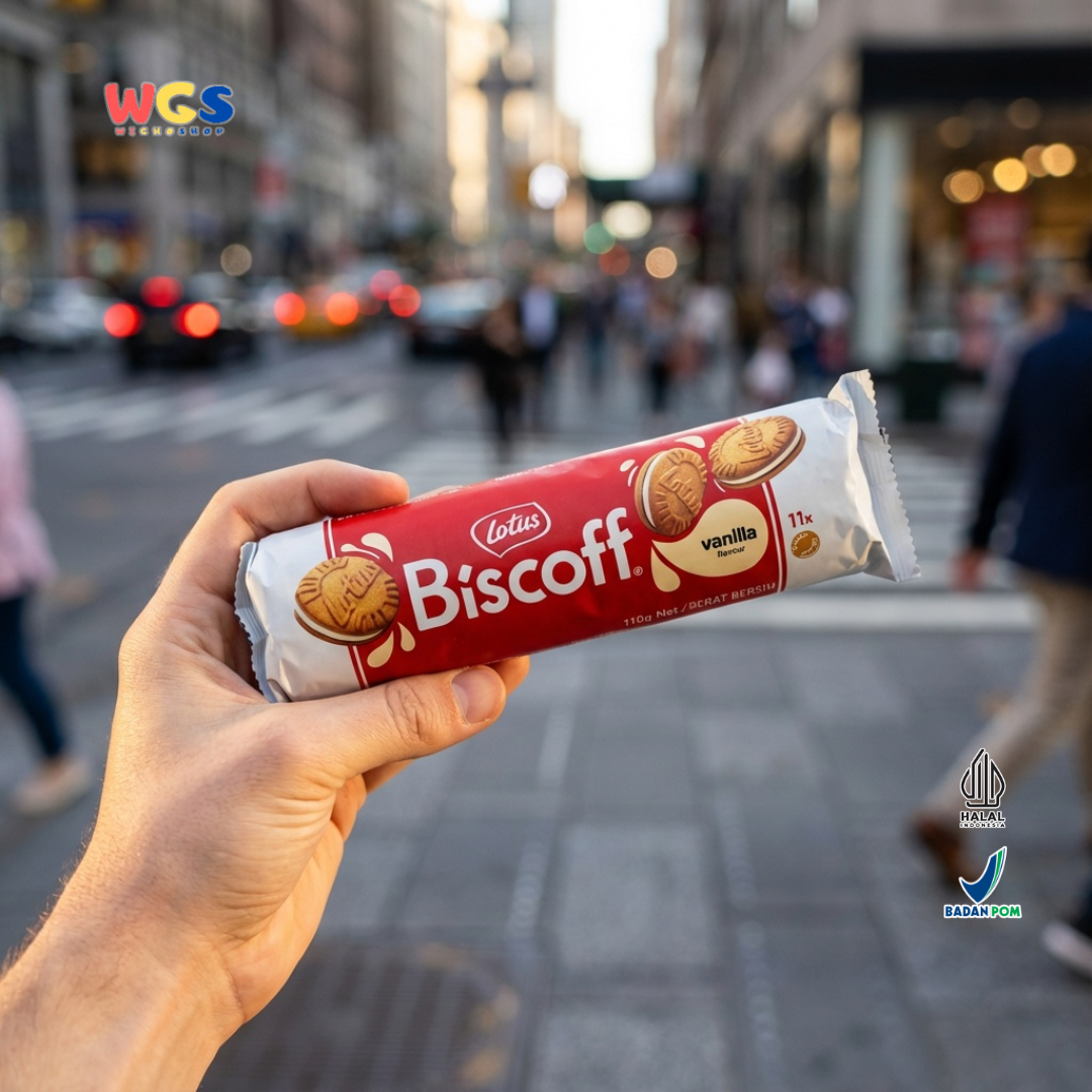Lotus Biscoff Sandwich Biscuit Vanilla Flavour 110g – Biskuit Karamel Isi Krim Vanila