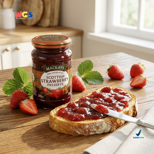 Mackays Scottish Strawberry Preserve 340g - Selai Stroberi Premium Whole Fruit Impor untuk Roti, Dessert & Baking