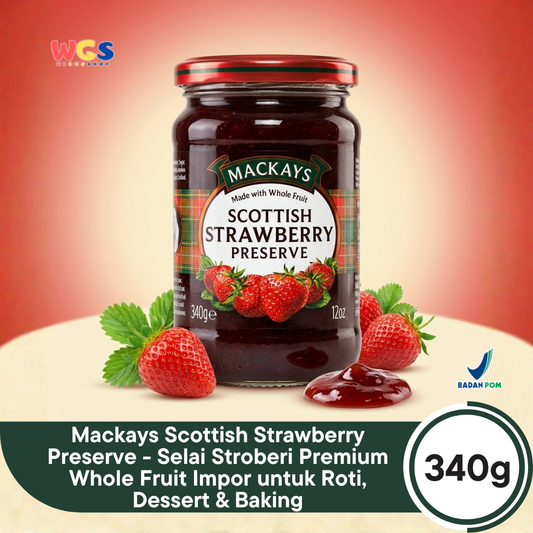Mackays Scottish Strawberry Preserve 340g - Selai Stroberi Premium Whole Fruit Impor untuk Roti, Dessert & Baking