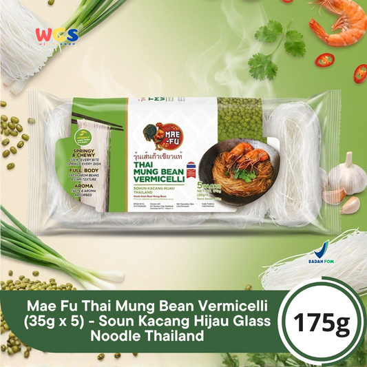 Mae Fu Thai Mung Bean Vermicelli 175g (35g x 5) - Soun Kacang Hijau Glass Noodle Thailand