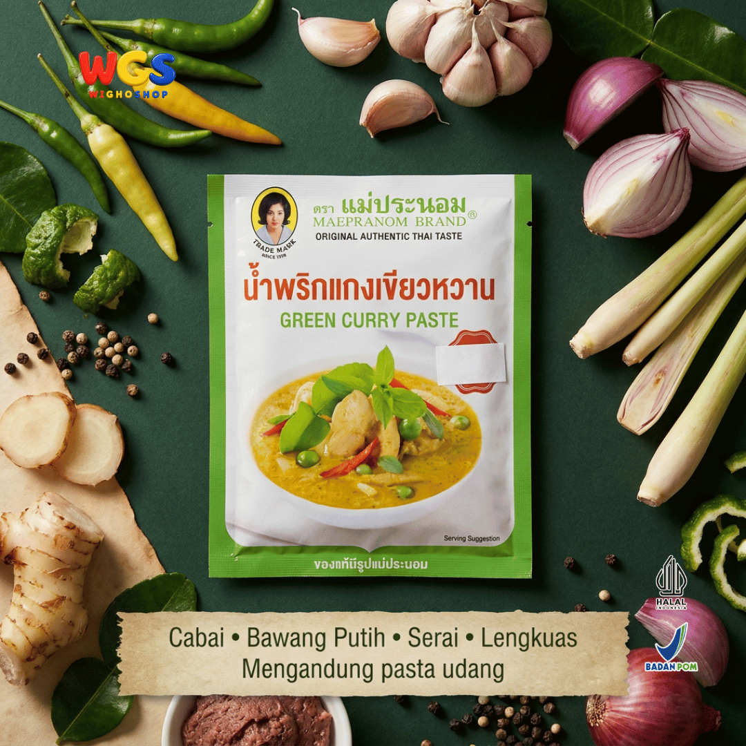 Maepranom Green Curry Paste 50g - Bumbu Kari Hijau Thailand Sachet