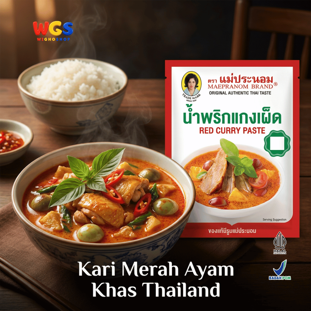 Maepranom Red Curry Paste 50g - Bumbu Kari Merah Pedas Thailand Sachet