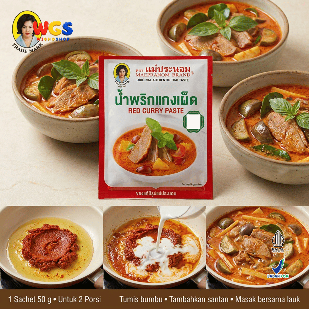 Maepranom Red Curry Paste 50g - Bumbu Kari Merah Pedas Thailand Sachet