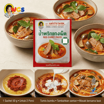 Maepranom Red Curry Paste 50g - Bumbu Kari Merah Pedas Thailand Sachet