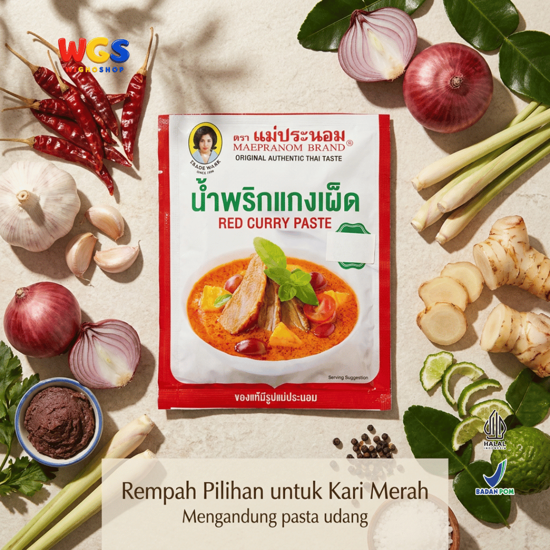 Maepranom Red Curry Paste 50g - Bumbu Kari Merah Pedas Thailand Sachet
