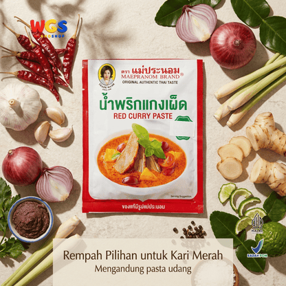 Maepranom Red Curry Paste 50g - Bumbu Kari Merah Pedas Thailand Sachet