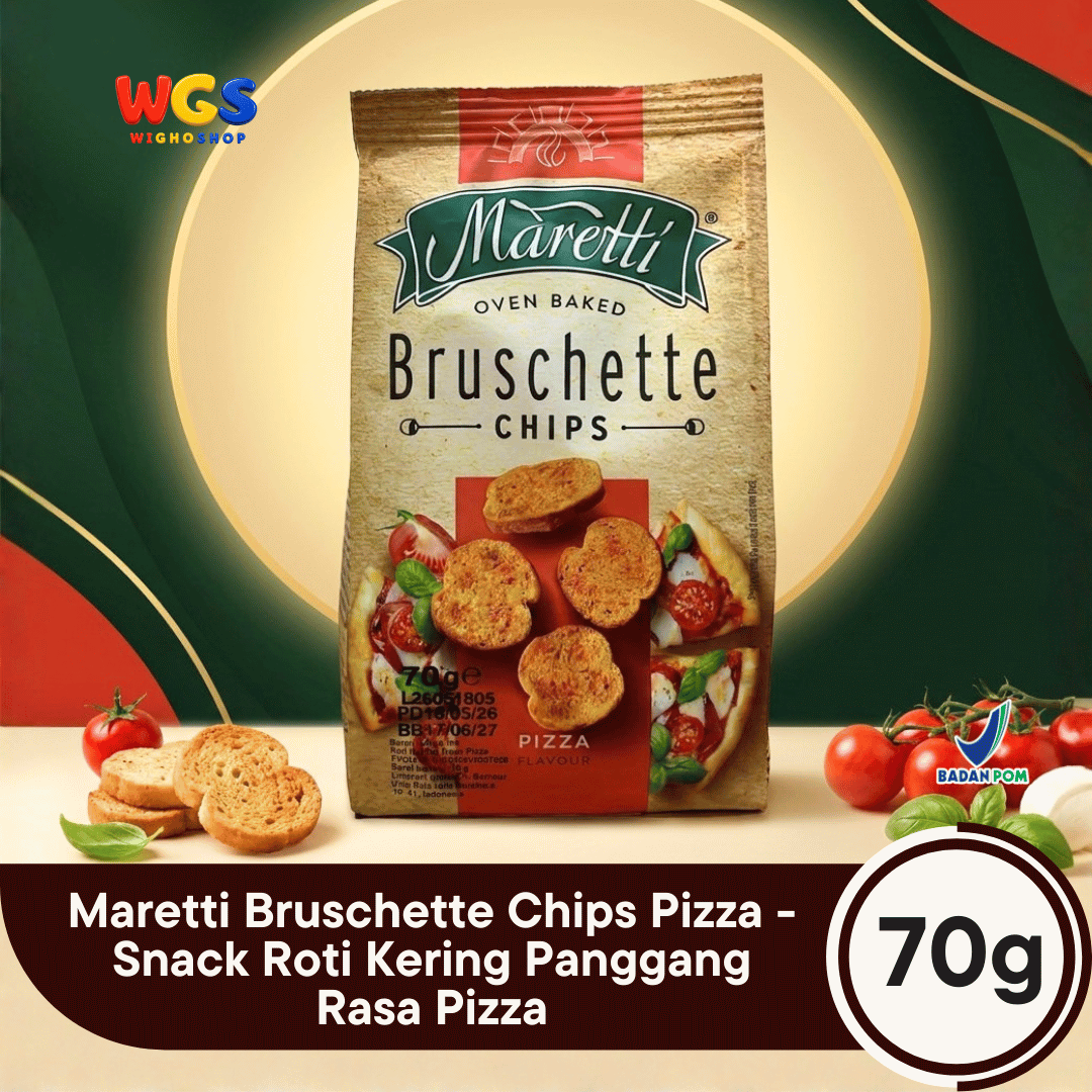 Maretti Bruschette Chips Pizza 70g - Snack Roti Kering Panggang Rasa Pizza