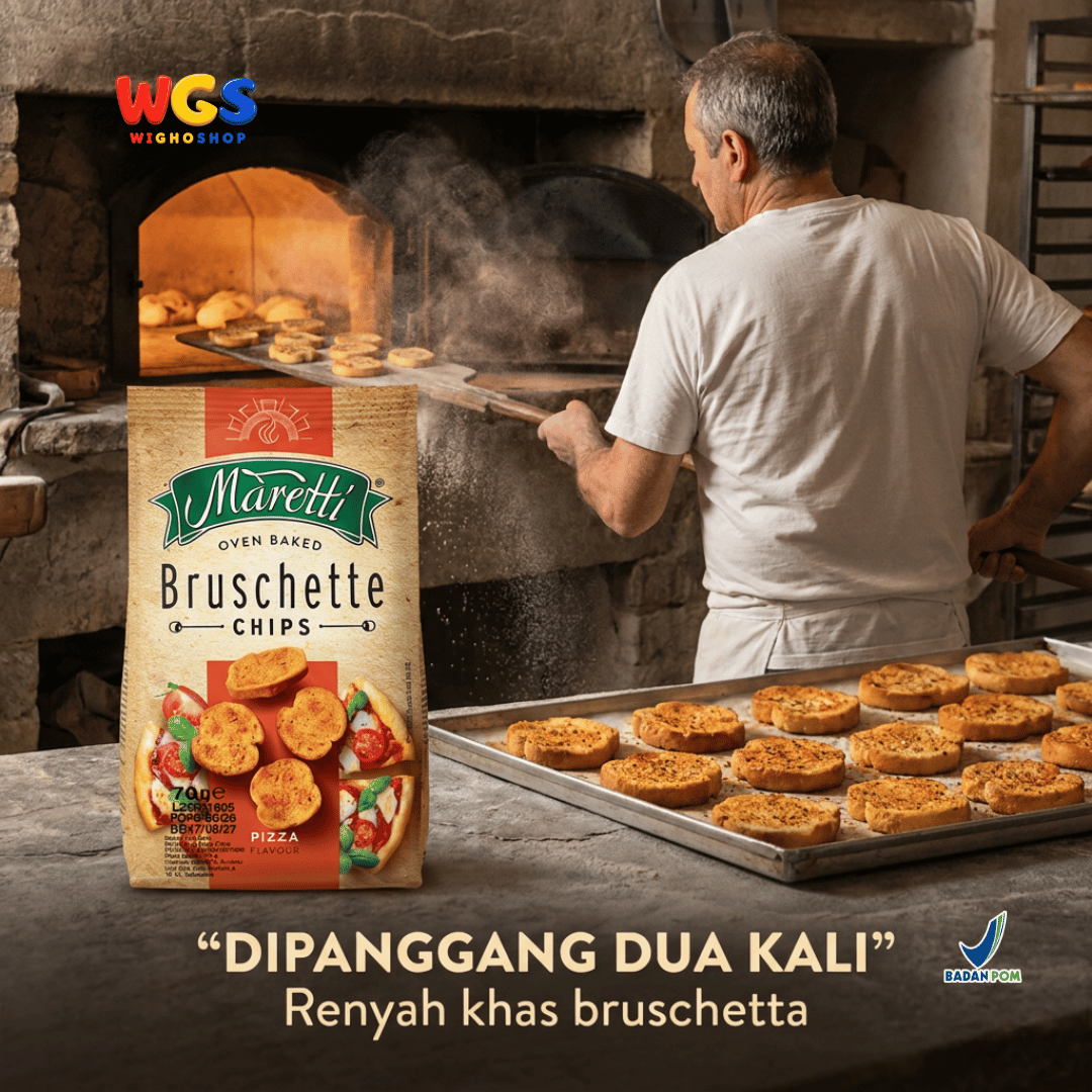 Maretti Bruschette Chips Pizza 70g - Snack Roti Kering Panggang Rasa Pizza