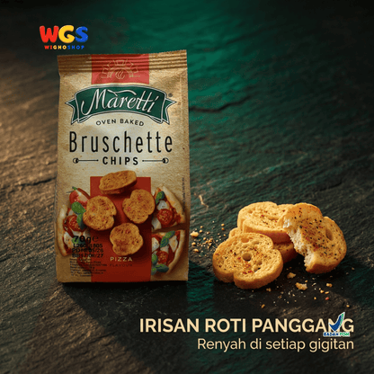 Maretti Bruschette Chips Pizza 70g - Snack Roti Kering Panggang Rasa Pizza