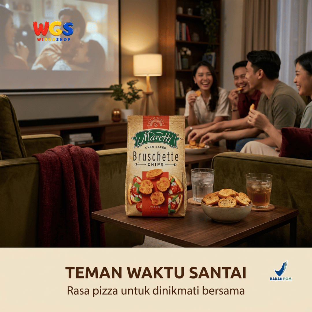Maretti Bruschette Chips Pizza 70g - Snack Roti Kering Panggang Rasa Pizza
