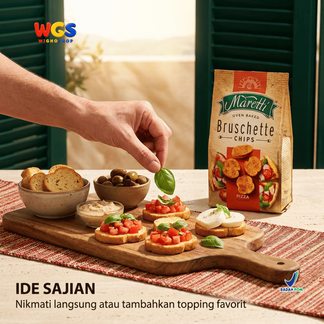 Maretti Bruschette Chips Pizza 70g - Snack Roti Kering Panggang Rasa Pizza