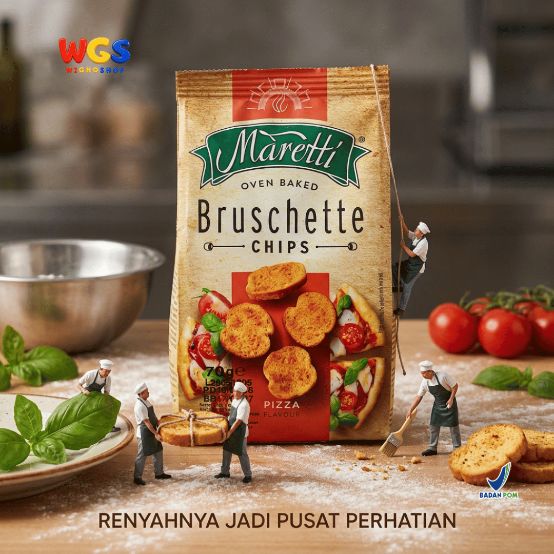 Maretti Bruschette Chips Pizza 70g - Snack Roti Kering Panggang Rasa Pizza