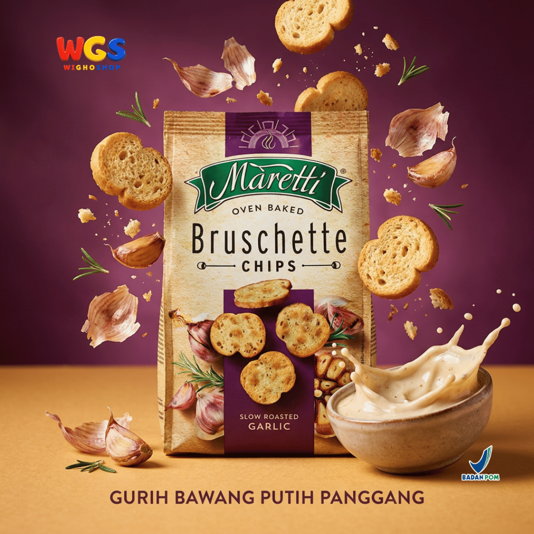 Maretti Bruschette Chips Slow Roasted Garlic 70g - Snack Roti Kering Bawang Putih