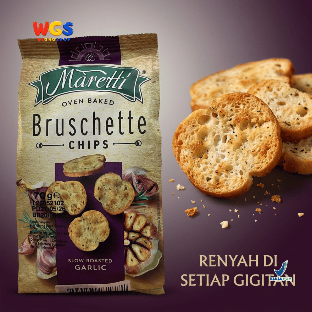 Maretti Bruschette Chips Slow Roasted Garlic 70g - Snack Roti Kering Bawang Putih