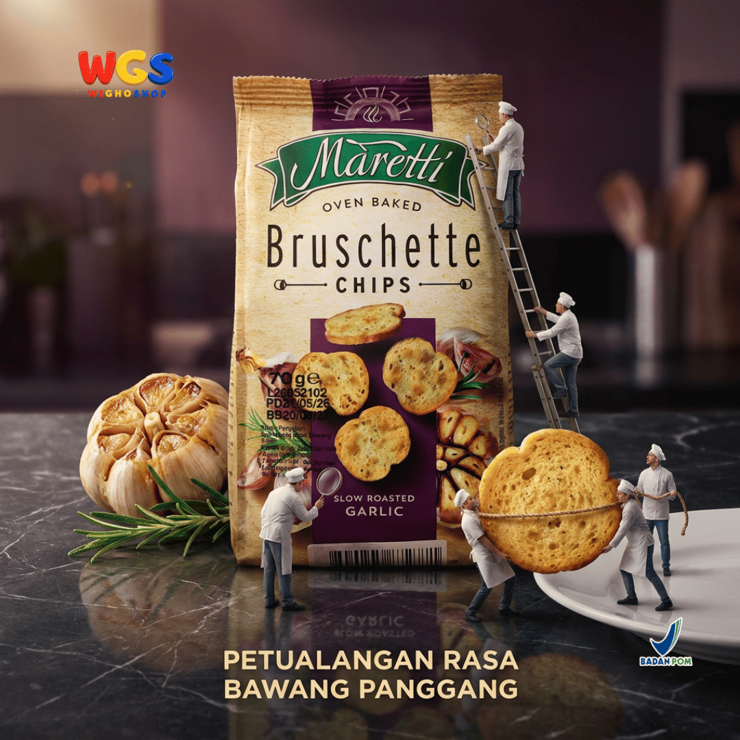 Maretti Bruschette Chips Slow Roasted Garlic 70g - Snack Roti Kering Bawang Putih