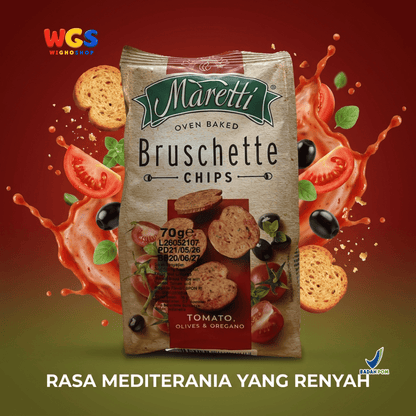Maretti Bruschette Chips Tomato, Olives & Oregano 70g - Snack Roti Kering Panggang