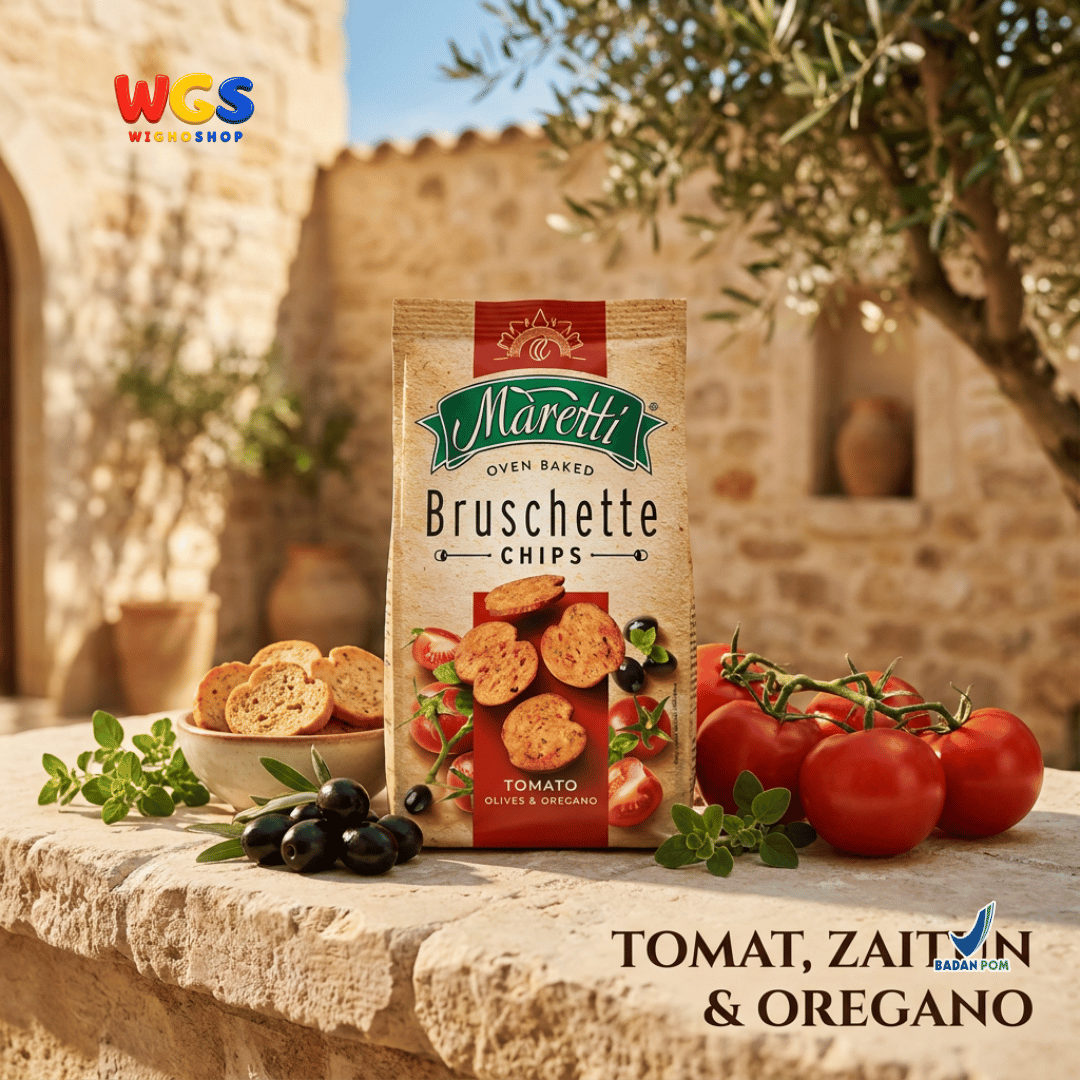 Maretti Bruschette Chips Tomato, Olives & Oregano 70g - Snack Roti Kering Panggang