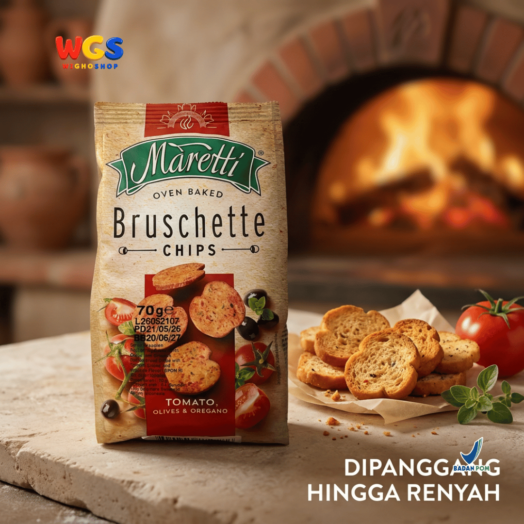 Maretti Bruschette Chips Tomato, Olives & Oregano 70g - Snack Roti Kering Panggang