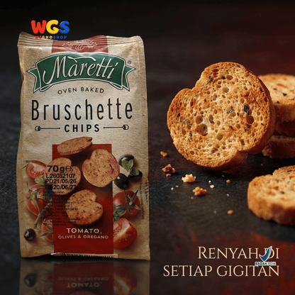 Maretti Bruschette Chips Tomato, Olives & Oregano 70g - Snack Roti Kering Panggang