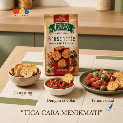 Maretti Bruschette Chips Tomato, Olives & Oregano 70g - Snack Roti Kering Panggang