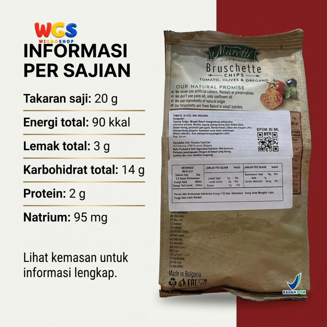 Maretti Bruschette Chips Tomato, Olives & Oregano 70g - Snack Roti Kering Panggang