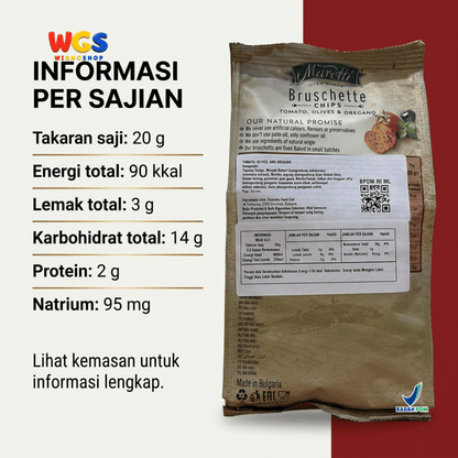 Maretti Bruschette Chips Tomato, Olives & Oregano 70g - Snack Roti Kering Panggang