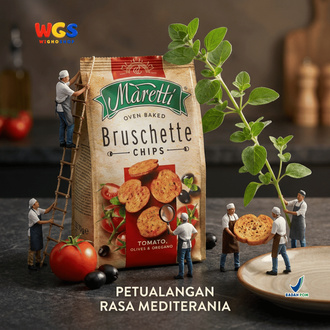 Maretti Bruschette Chips Tomato, Olives & Oregano 70g - Snack Roti Kering Panggang