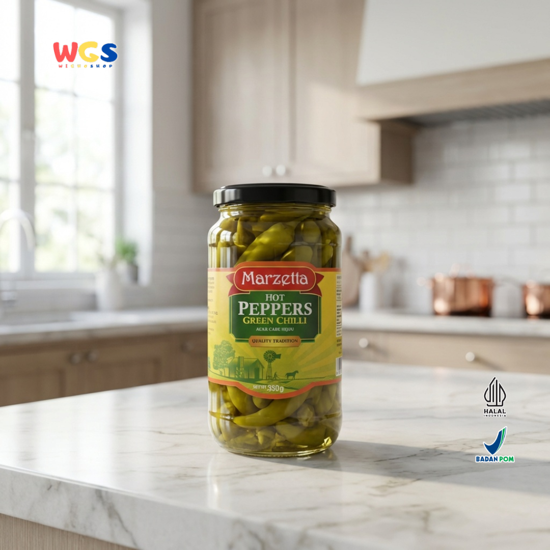 Marzetta Hot Peppers Green Chilli 350g - Acar Cabai Hijau Pedas Asam untuk Masakan & Topping