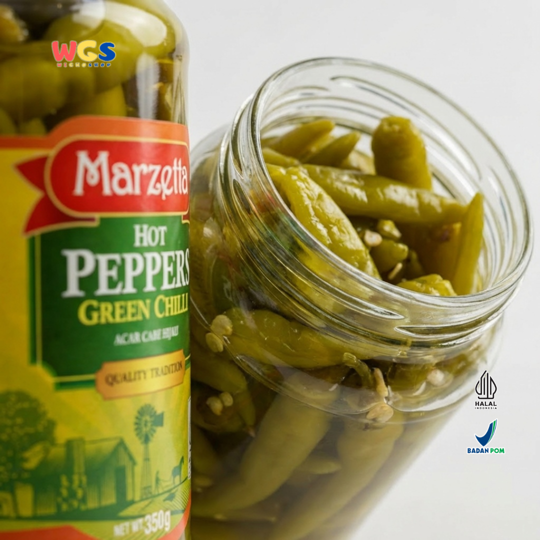Marzetta Hot Peppers Green Chilli 350g - Acar Cabai Hijau Pedas Asam untuk Masakan & Topping