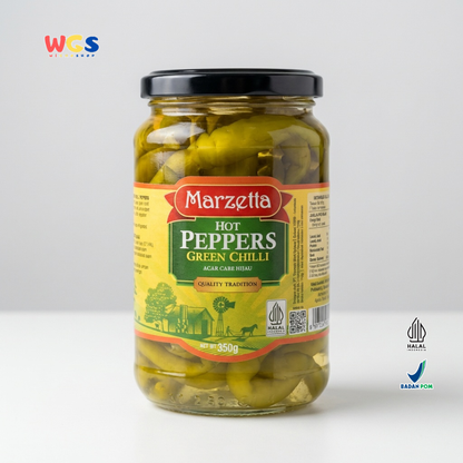 Marzetta Hot Peppers Green Chilli 350g - Acar Cabai Hijau Pedas Asam untuk Masakan & Topping